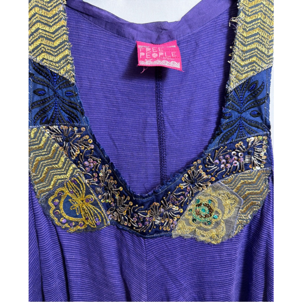 Free People Embellished Beaded Trapeze Swing Tank Top S Boho Indie Festival